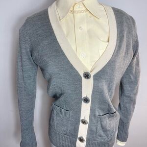 Gray and Cream Womens Cardigan Sweater